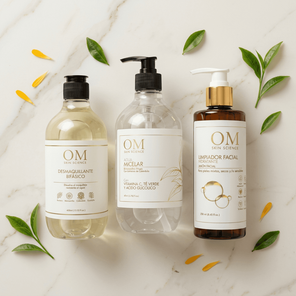 kit limpiador agua micelar + desmaquillante bifasico + limpiador facial