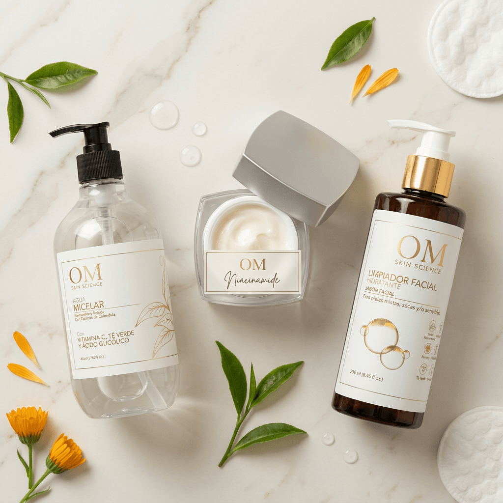 kit piel grasa niacinamida + agua micelar vitamina c + limpiador facial